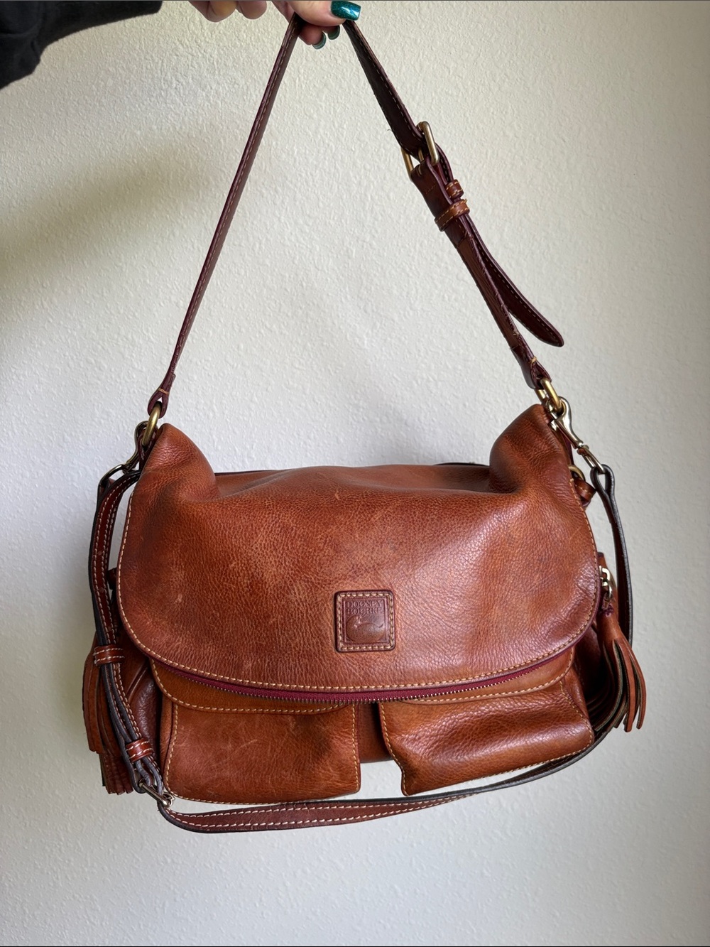 Vintage Dooney & Bourke Florentine Vacchetta Leather Saddle Bag